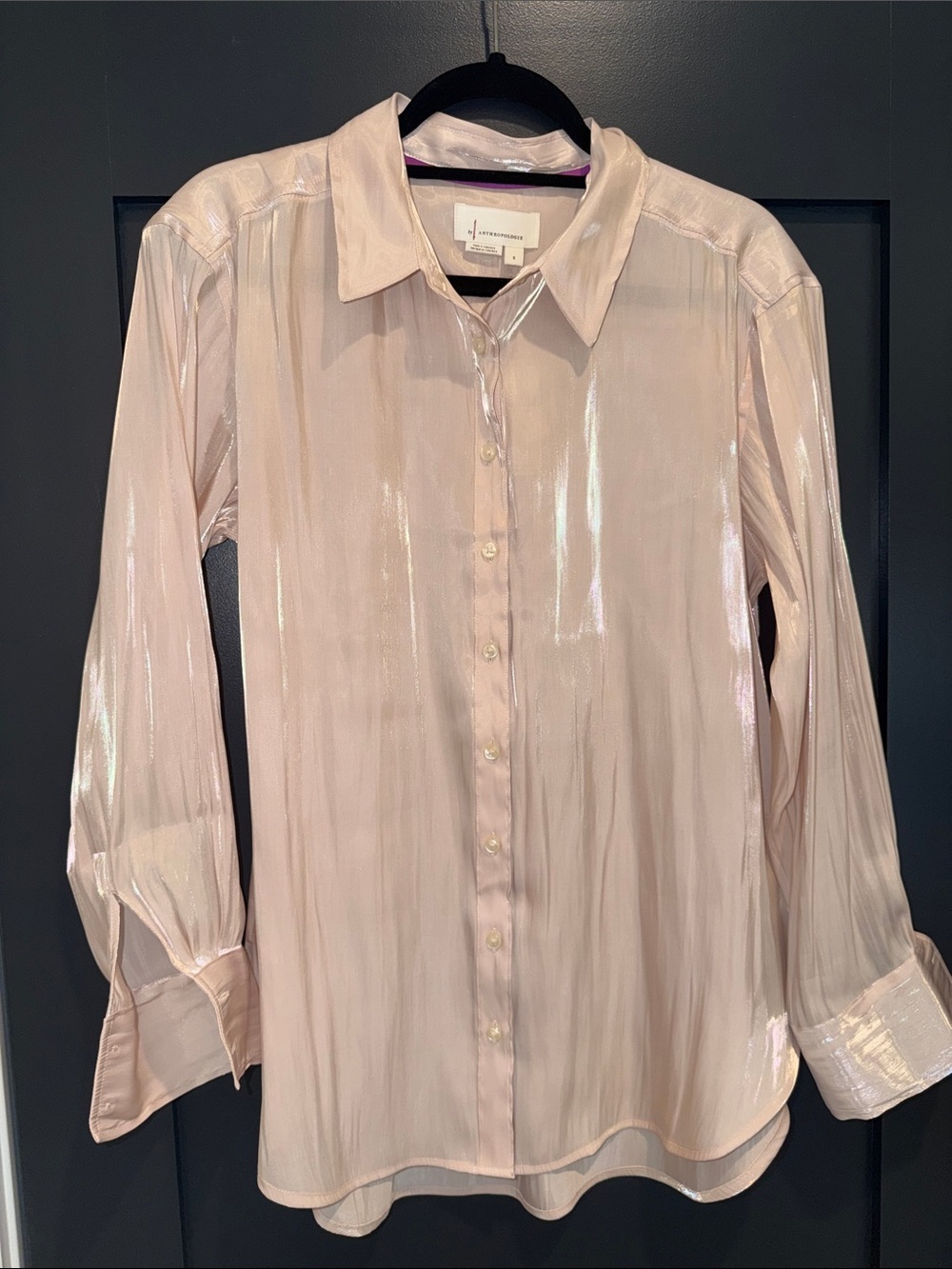 Anthropologie Pale Cream Iridescent Button-Down Shirt